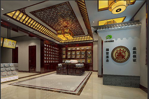 嫩江古朴典雅的中式茶叶店大堂设计效果图